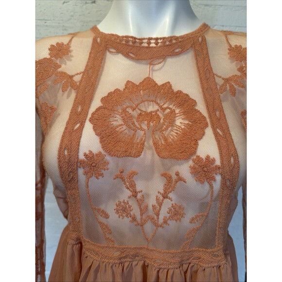 Sheer Embroidered Lace Peplum Top Floral XS Cottagecore Coquette Boho Vintage - Picture 2 of 5